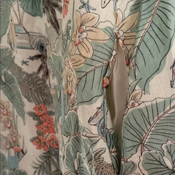 100% Linen Tropical Print Sleeveless Dress - Picture 4 of 6